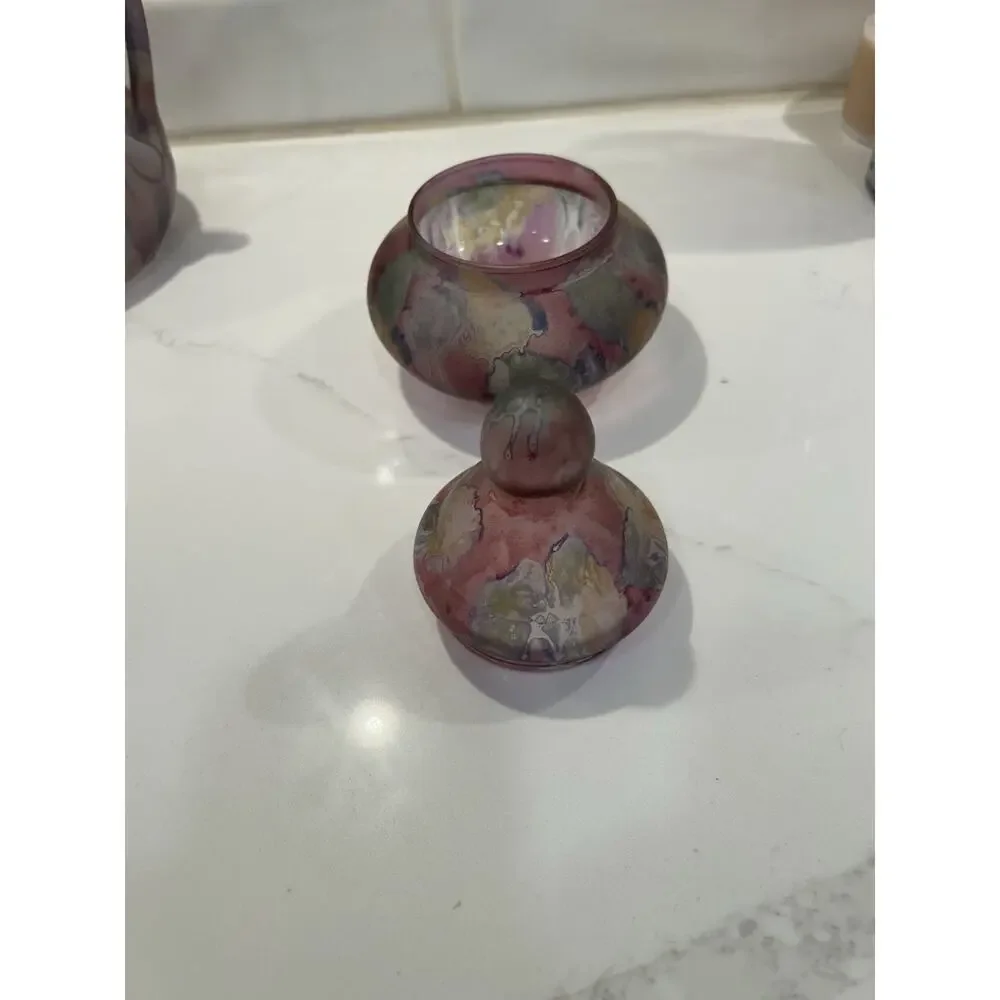 Vtg Rueven Israeli Original Hand Painted Nouveau Art Glass Pitcher Vase Set Of 4